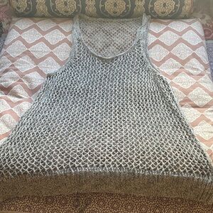 Gray Knit Crochet Tank Mini Dress / Swimsuit Cover-Up